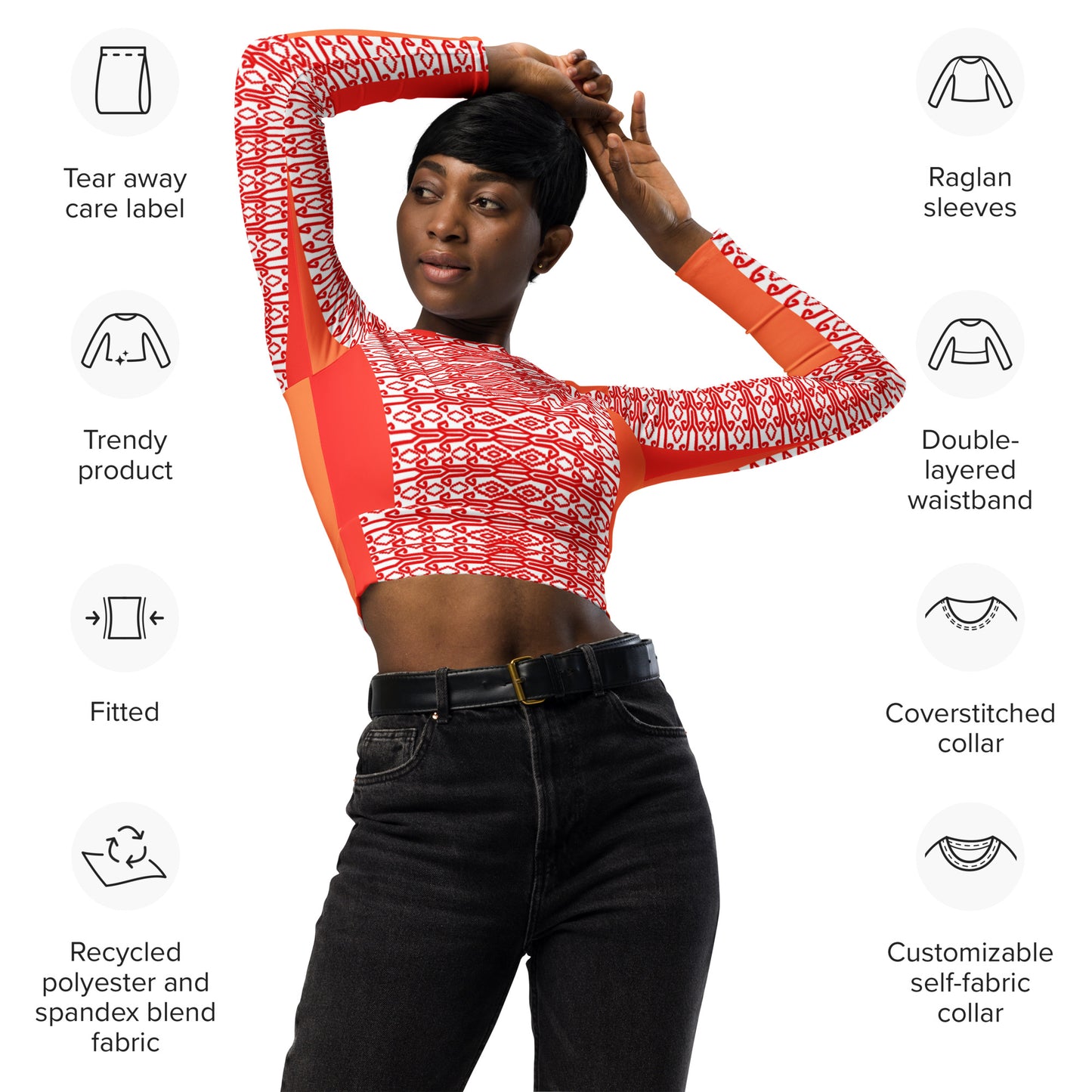 Recycled long-sleeve crop top