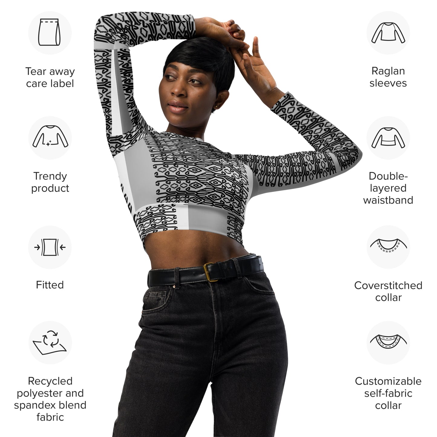 Recycled long-sleeve crop top